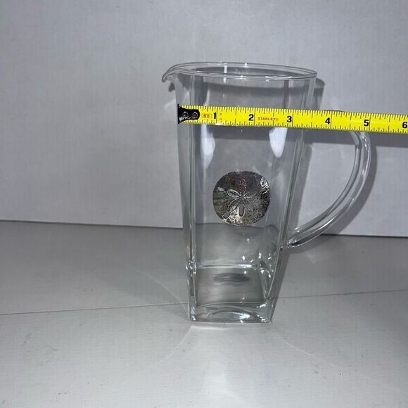 Vintage Maurice Milleur Clear Glass Pitcher With Silver Plate Sand Dollar Beach - Picture 3 of 9